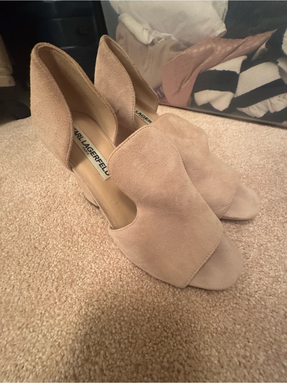 Karl Lagerfeld Beige Suede Open-Toe Cutout Heels
